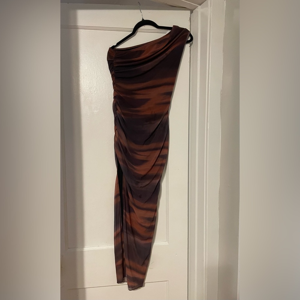 Firerie Women's Summer Tie-Dye Printed One Shoulder Pleated Long Bodycon - Picture 2 of 3